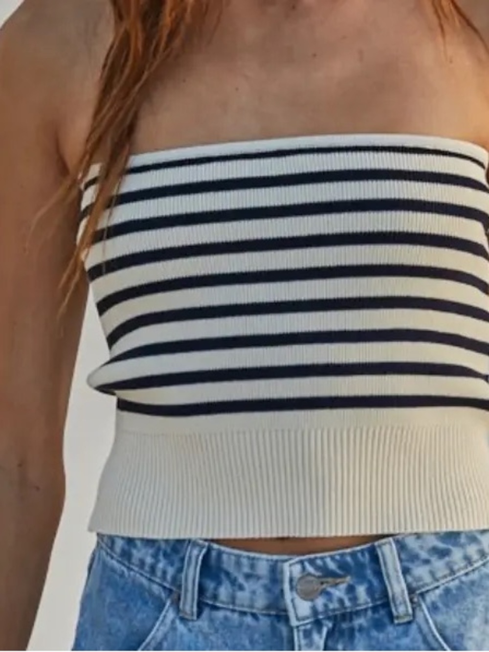 By Together Cream and Navy Striped Tube Top, Size S